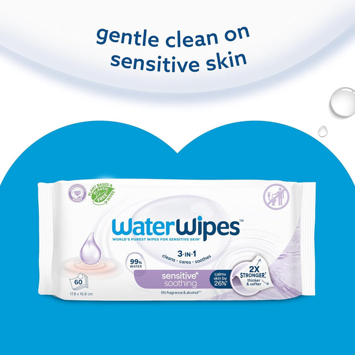 Sensitive+ Soothing Wipes, 360 Count (6 Packs), 3-In-1 Cleans, Cares, Soothes, 99% Water with Botanical Extract, Unscented Baby Wipes