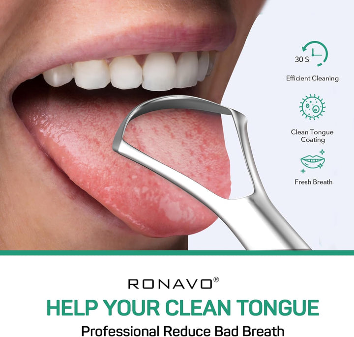 Tongue Scraper (2 Pack), Tongue Cleaner Cure Bad Breath, Tongue Cleaners Stainless Steel, Metal Tongue Scrapers for Adults Fresher Breath in Seconds