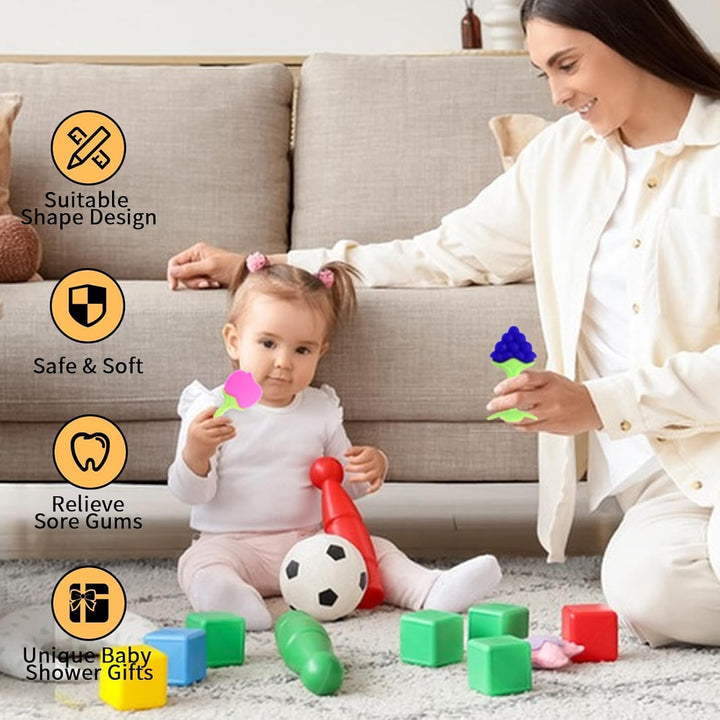 10 Pack Teething Toys for Babies, Silicone Fruit Baby Teethers Chew Toys, Soothe Babies Teething Relief Sore Gums Soft & Textured