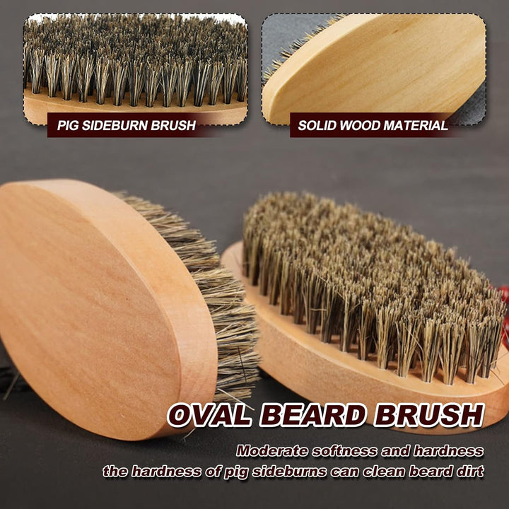 Beard Brush Comb Set for Men, Wooden Boar Bristle Hair Moustache Comb Beard Brush Set for Combing Beard Hair, Removing Debris, Massages Face