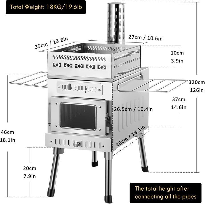 Outdoor Sauna Hot Tent Stove, Rocket Stove Heater, Portable Camping Wood Stove for Dry Sauna, Cooking for Husband and Friends