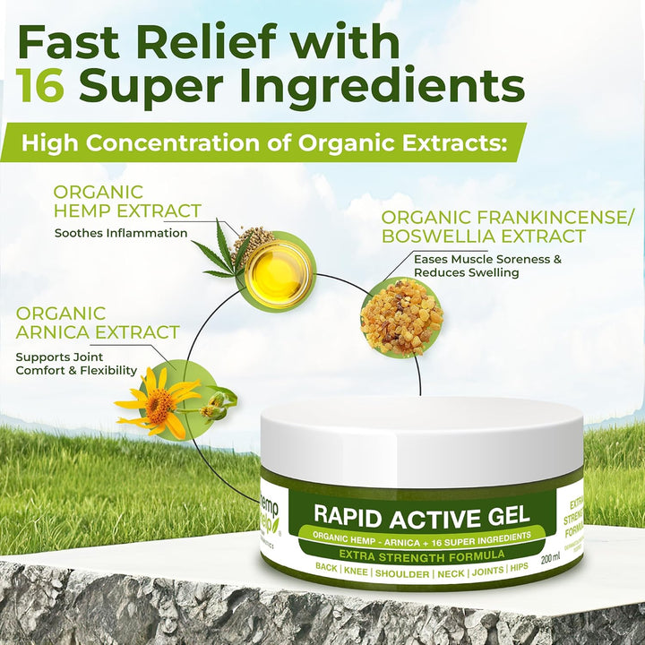 H4H Organic Hemp Gel 200Ml – Fast-Acting Relief for Joints, Muscles & Back | with Organic Arnica, Boswellia & Menthol – Vegan Certified, Cruelty Free & Eco-Conscious Formula