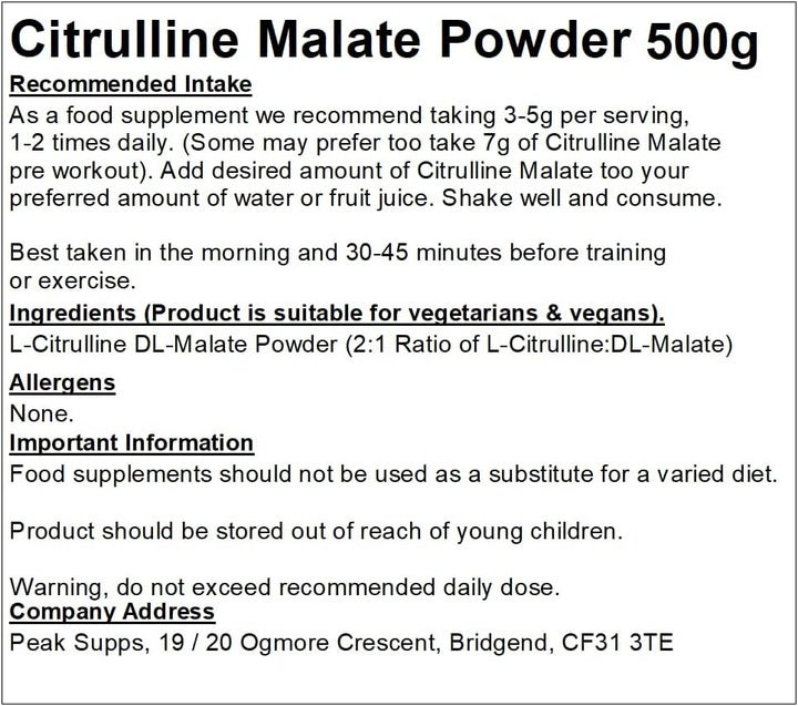 Citrulline Malate Powder | Pure | 2 to 1 Ratio (500G)