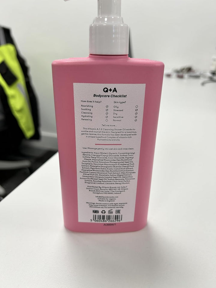 Vitamin A.C.E Cleansing Shower Oil (250Ml), Cleansing Oil Shower Gel Alternative, Body Care, Hydrating Body Wash with Berry & Sea Buckthorn Oils, Tropical Mango & Guava Scent, Moisturises, Soothes