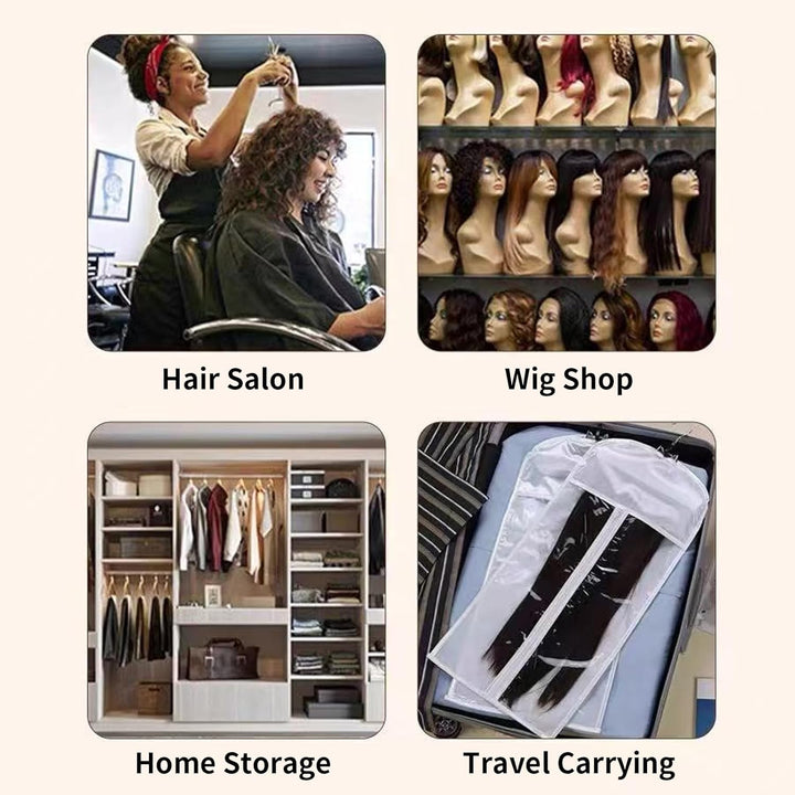 4-Pack Wig Storage Bags with Hanger (2 Large 31.5In +2 Medium 23.6In) Dual Size Transparent Window Organizer, Dustproof for Multiple Wigs & Extensions
