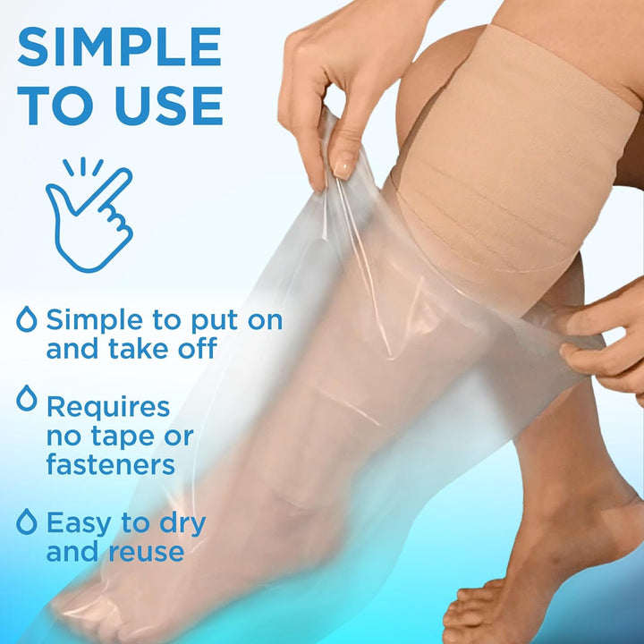 Waterproof Leg Cover for Shower - 2Pk - Tight Seal - Reusable Adult Half Leg Cast Protectors - - Easy to Use for Plaster on Knee, Ankle, and Foot