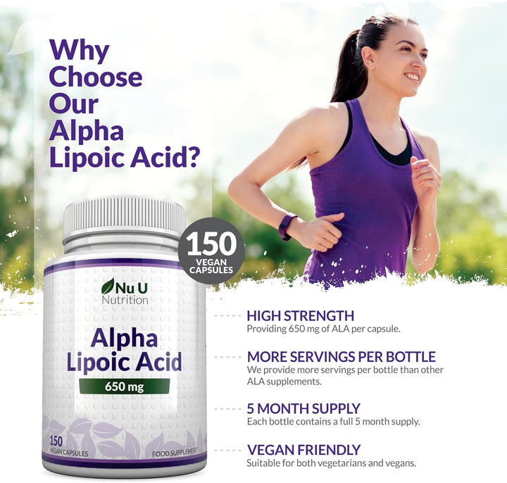 Alpha Lipoic Acid 650Mg - 150 High Strength Vegan ALA Capsules - 5 Month Supply - Amino Acid Supplement - Made in the UK -
