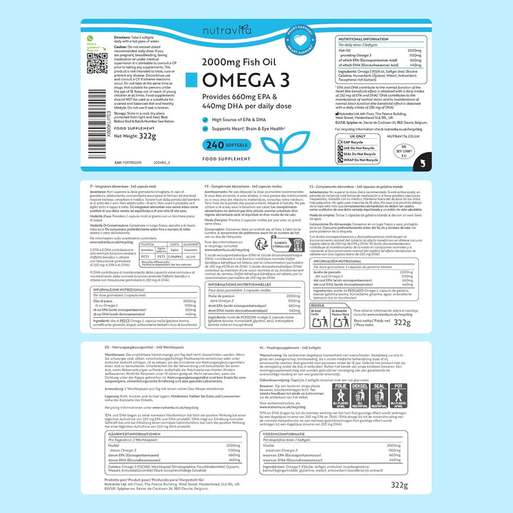 Omega 3 Capsules High Strength 2000Mg with 660Mg EPA & 440Mg DHA, 240 Softgel Omega 3 Fish Oil Capsules for 4 Months of Supply, Fish Oil Omega 3 Supplements