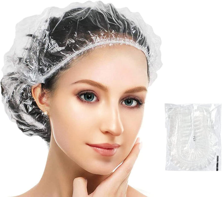 50PCS Disposable Shower Caps - 44CM Plastic Elastic Bath Cap - Waterproof Hair Caps for Home Use, Hotel, Spa, and Hair Salon