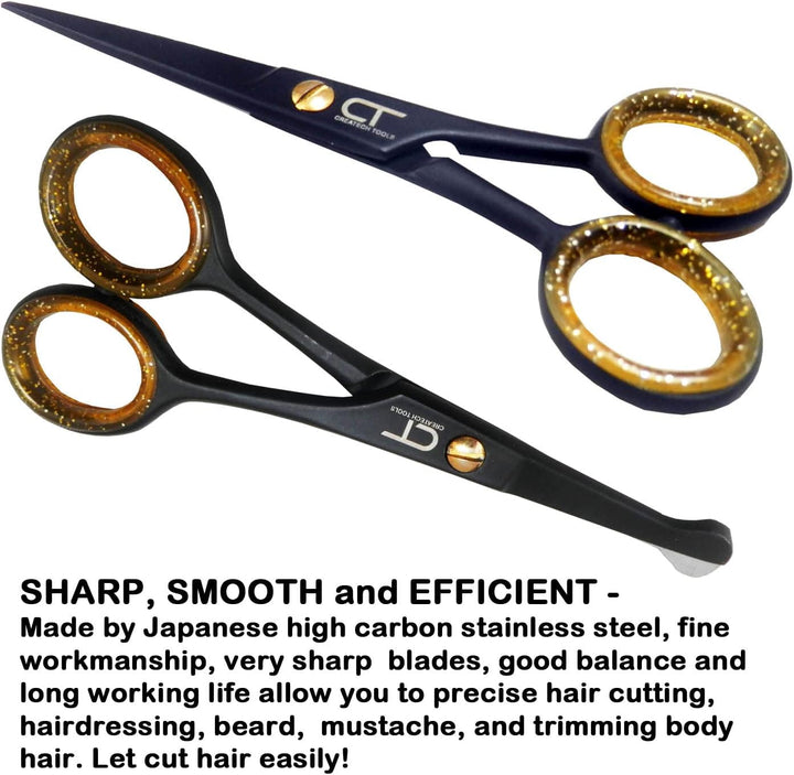 CT 4.5" Small Hair Scissors Set - Moustache & Beard Trimming for Men, Precise Facial Ear Nose Pubic Haircutting round Tip Scissors for Baby Kids