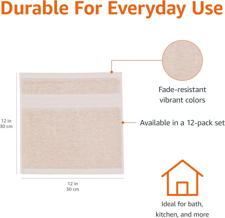 Fade-Resistant Cotton Washcloth, 12-Pack, 30 X 30 Cm, Blush Pink