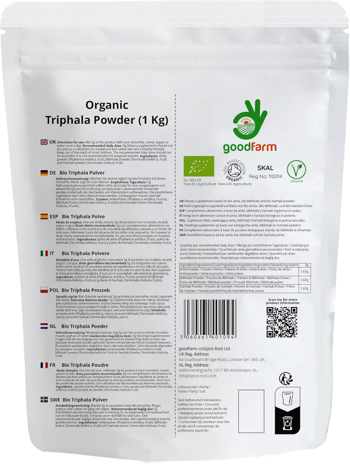 Organic Triphala Powder 1000G - Certified Organic, Premium Quality | Ayurveda | Vegan | Excellent for Digestion & Detox