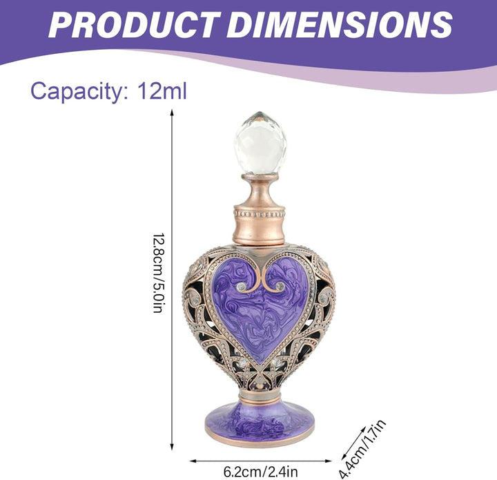 Perfume Bottle 12Ml Purple Vintage Perfume Bottle Crystal Openwork Exquisite Refillable Metal Empty Container for Women, Antique Bottles