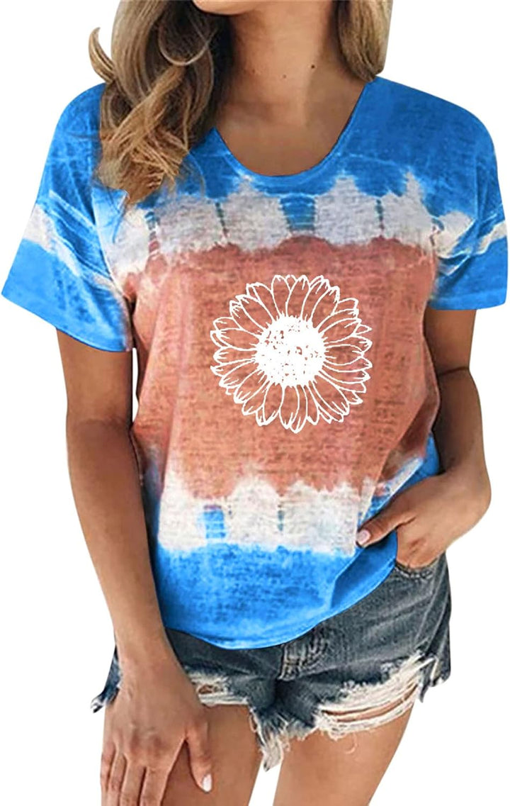 Women'S T-Shirt Summer Women'S Blouse Short Sleeve Floral Print T-Shirt Clothing Woman Basic Shirt Pullover Crew Neck Clothes T-Shirt Tops Casual Plain Tops Women'S Blouse