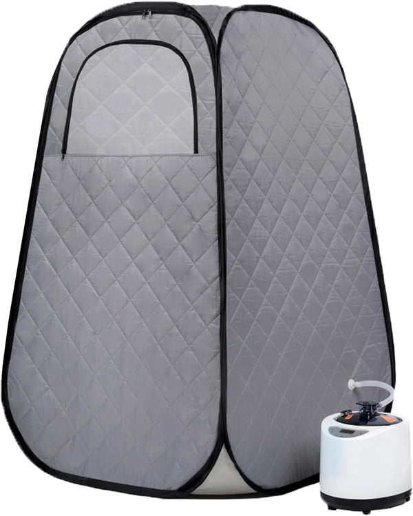 Portable Steam Sauna,Full Size Home Personal Sauna Steam Detox Room with 1000W&2.2L Steam Generator 9 Levels Remote Control, Folding Chair Waterproof Mat
