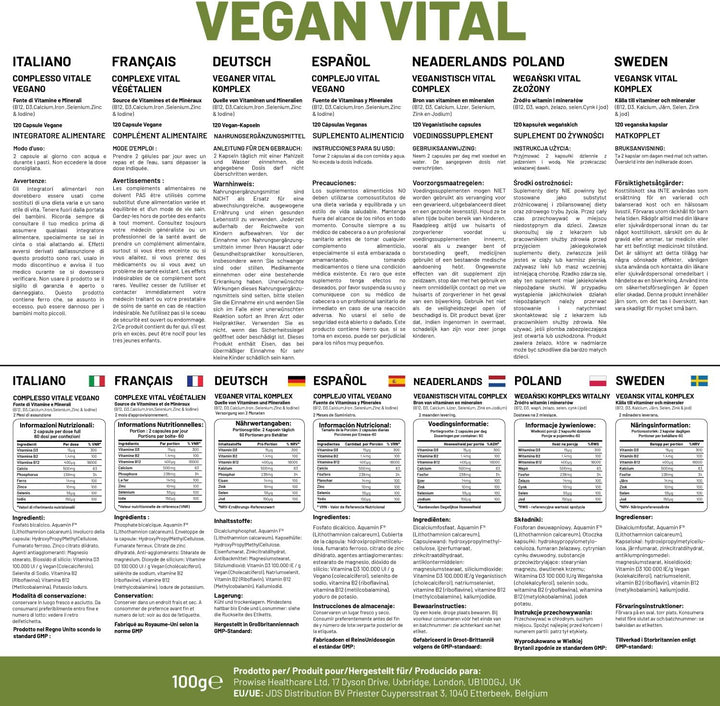 Vegan Vital Multivitamins and Minerals | 120 Vegan Multivitamin Capsule | Calcium, Vitamin B12, Vitamin B2, Vitamin D3, Selenium, Iodine, Zinc & Iron | by Prowise Healthcare