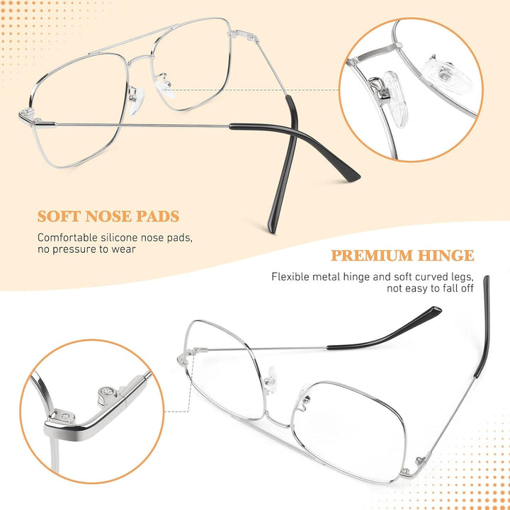 Fake Glasses Pilot Style Classic Retro Fashion Metal Eyeglasses Non Prescription Clear Lens Glasses for Women Men UV400