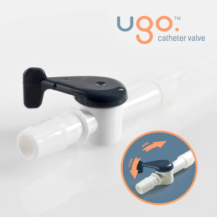Ugo Catheter Valve - Urine Drainage Catheter Valves, Comfortable Easy to Use Lever Tap with Smooth Edges and Soft Silicone Tubing - an Effective Alternative to Leg Bags (Pack of 5)