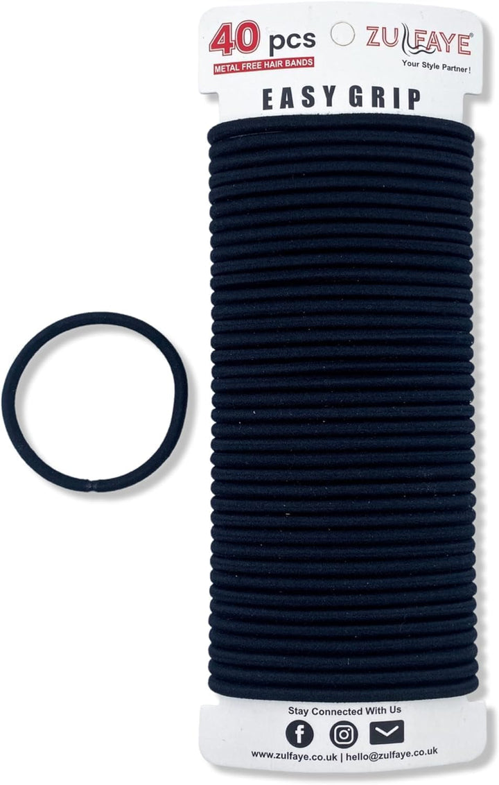 Hair Bobbles for Thick Hair, Elastic Hair Bands for Women, 4Mm Snag Free Strong Hair Ties No Damage for Girls, Hairbands Women, Ponytail Holders (Pack of 40 - Black)