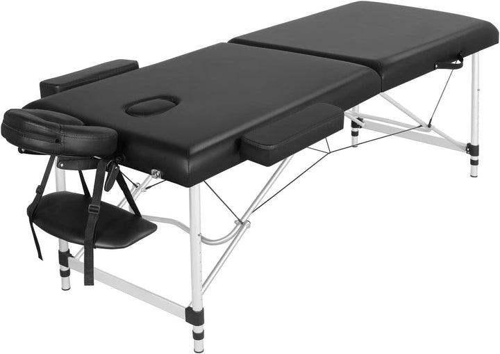 Foldable Massage Bed Portable Lash Table Beauty Bed Professional Salon Spa Table Aluminum 60 Cm Width 2 Section Black