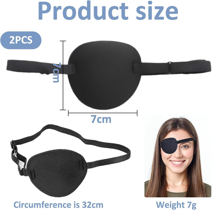 2 PCS Eye Patches for Adults, Single Eye Mask with Adjustable Buckle, 3D Concave Design Pirate Eye Patch for Amblyopia, Strabismus Left & Right Eye - Black