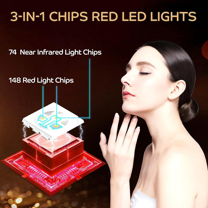 Red Light Mask, 660Nm&850Nm Silicone Infrared Light Mask with 5 Brightness & 10/15/20Min Timer, 222Chips Flexible LED Mask for Home Use