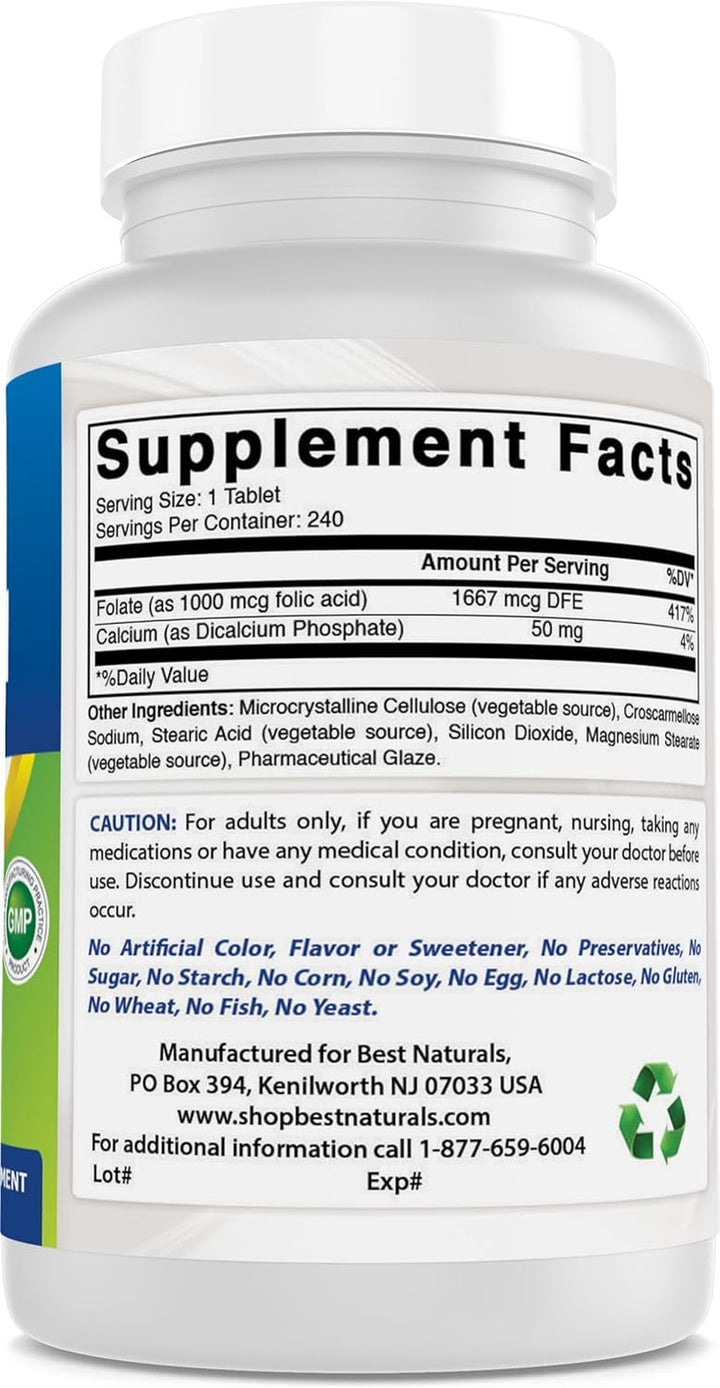 Folic Acid 1000 Mcg (Vitamin B9), 240 Tablets