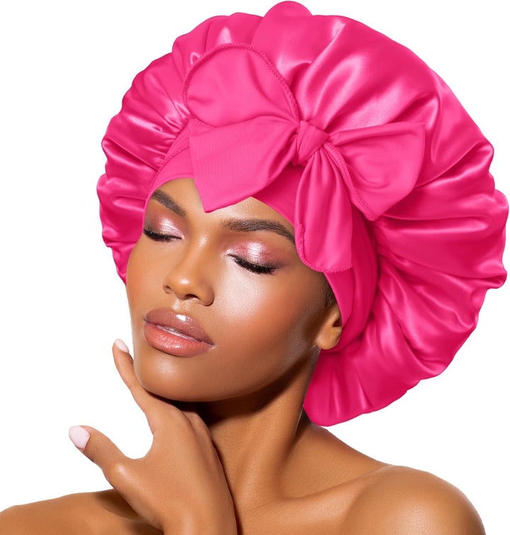 Silk Bonnet for Sleeping for Curly Hair, Satin Bonnet Hair Wrap for Women & Men, Adjustable Silk Scarf Night Cap with Tie Band, Champagne