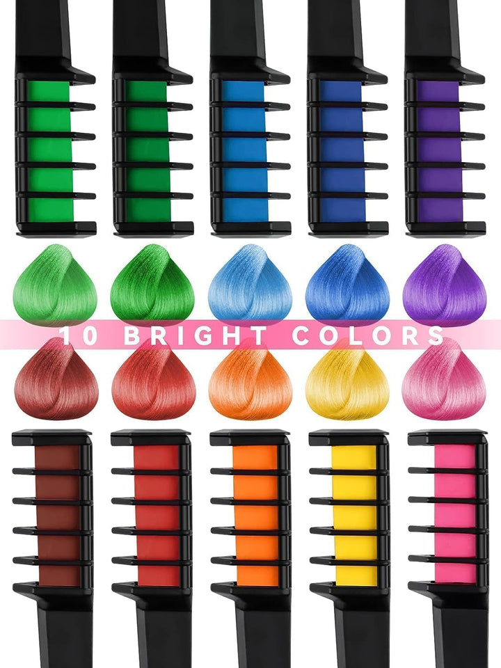 10 Color Temporary Bright Hair Chalk Set,  Metallic Glitter Hair Chalks Birthday Girls Gift, Hair Chalk Comb Set Washable Color for Kids Hair Dyeing Party, Cosplay, Halloween, Christmas