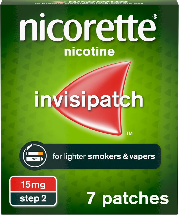 Invisipatch, Nicotine Patches Step 2, 15Mg, 7 Count, Effective and Discreet Stop Smoking and Stop Vaping Aid, Nicotine Patches to Beat Cravings & Withdrawal Symptoms (Quit Smoking or Vaping)