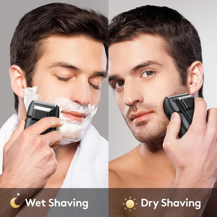 Foil Shaver, Electric Razor for Men, Upgraded Electric Shaver with Pop up Trimmer, USB-C Rechargeable, Waterproof, Cordless, Double Floating Blade for Close Shaving, Black