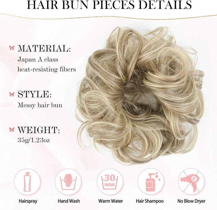 Messy Bun Hair Piece for Women,Curly Wavy Hair Scrunchies Bun Extensions Hairpieces,Synthetic Hair Chignons Accessories Updo for Girls(18/22#,35G)
