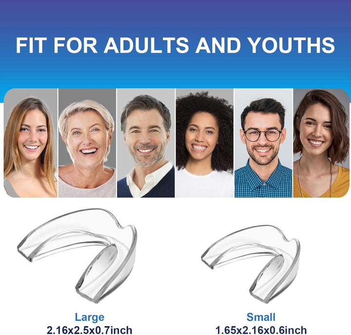 Mouth Guard for Teeth Grinding, Upgraded Night Guards for Sleeping, Pack of 4 Moldable Mouth Guard Stops Bruxism and Teeth Clenching 2 Sizes with a Travel Cases