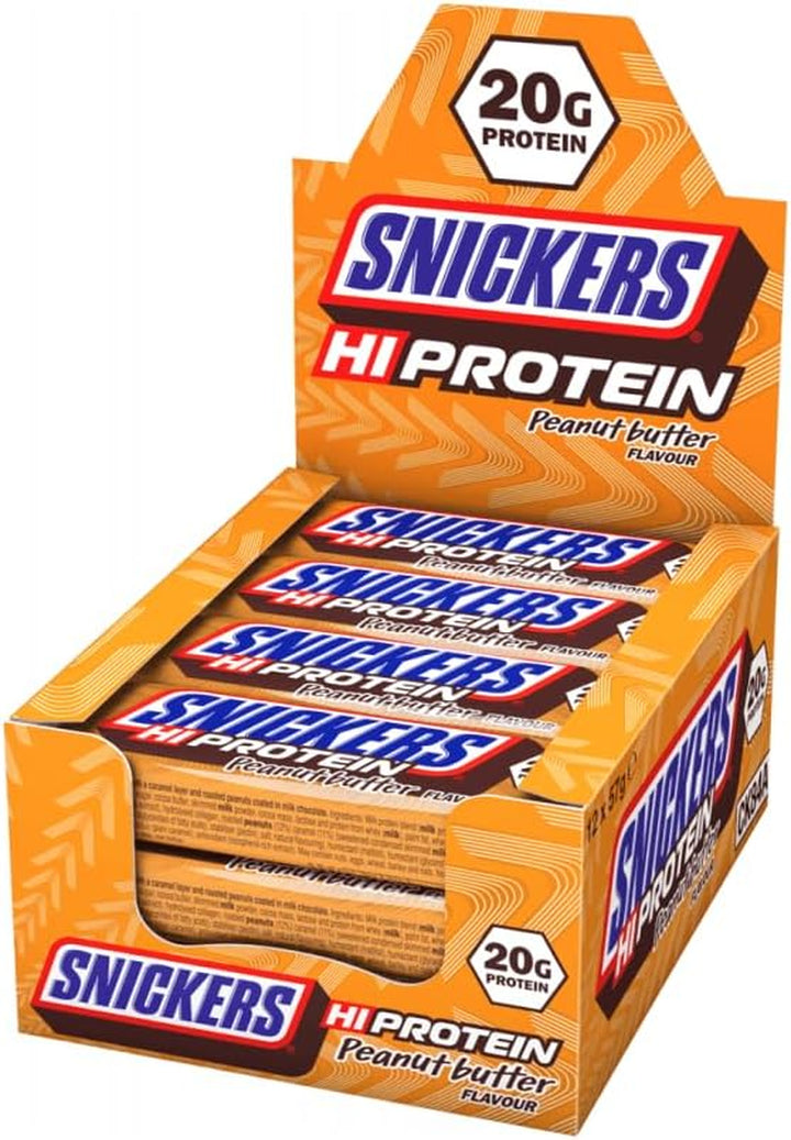Hi Protein Peanut Butter Flavour Bar (12 X 57G) High Protein Snack with Caramel, Peanuts and Mild Chocolate - Contain 20G Protein