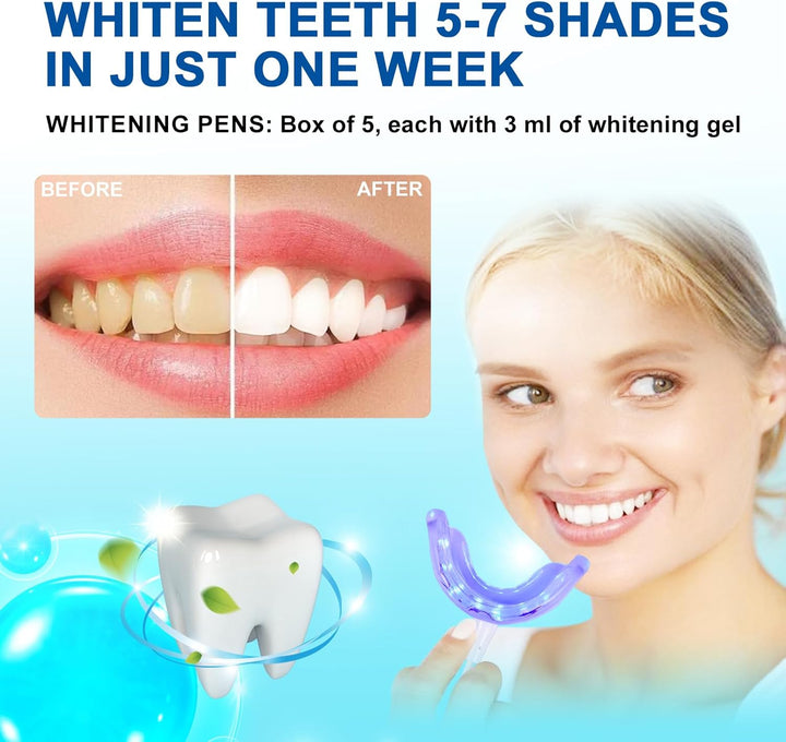 LED Teeth Whitening Kit: Blue Light Teeth Whitener with Bleaching Gel - Effectively Removes Stains from Coffee, Tea & Smoking - Safe, Fast, and Gentle for Sensitive Teeth
