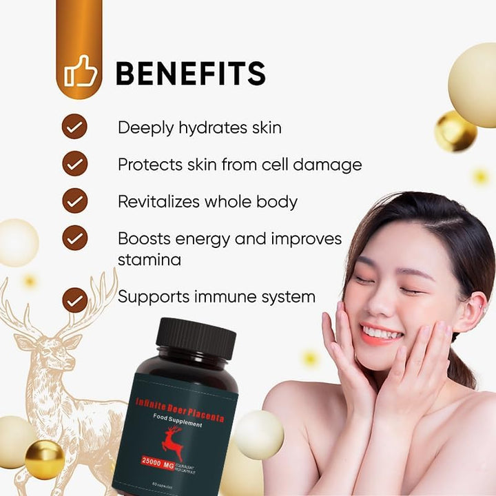 Premium Anti-Aging Deer Placenta, 25000Mg, 60 Capsules