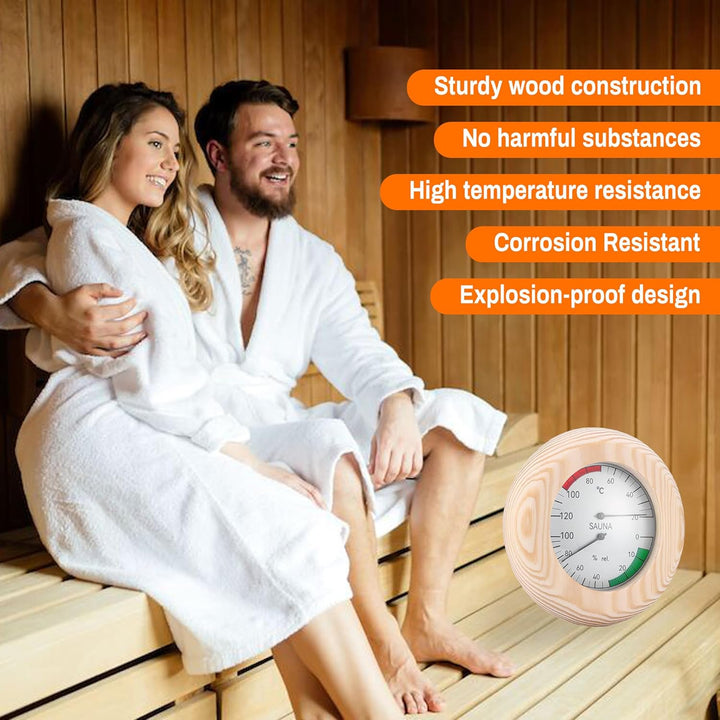 Sauna Thermometer Hygrometer: 2-In-1 round Wooden Sauna Room Thermometer and Hygrometer High Accuracy Measuring Thermometer for Steam Room Sauna Room