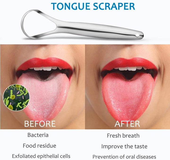 2-Pack Tongue Scraper, 100% 304 Surgical Stainless Steel Tongue Cleaner for Both Adults and Kids, Professional Reduce Bad Breath Metal Tongue Scrapers, Help Your Oral Hygiene (With 2 Cases)