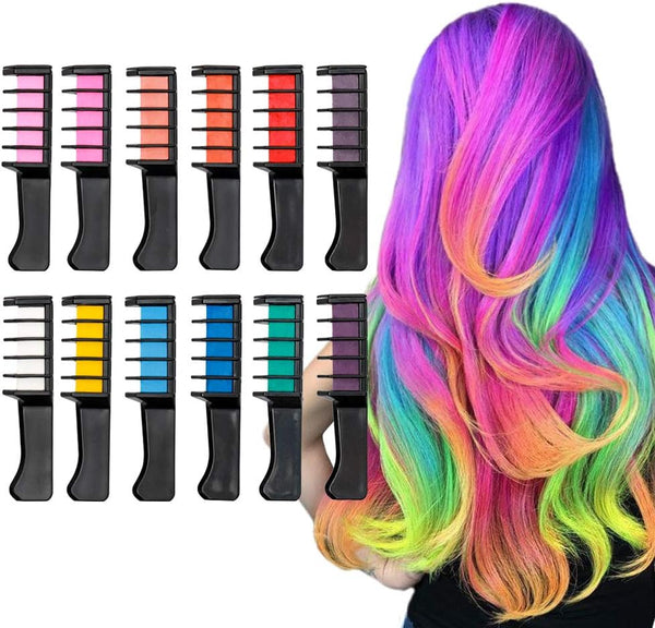 Hair Chalk Comb, 12 Colors Temporary Washable Hair Color Girls Gifts Brush Set for Kids, Boys & Girls Hair Dyeing, Party, Christmas and DIY