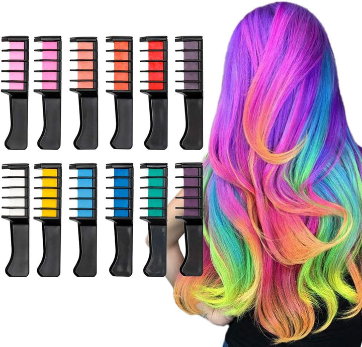 Hair Chalk Comb, 12 Colors Temporary Washable Hair Color Girls Gifts Brush Set for Kids, Boys & Girls Hair Dyeing, Party, Christmas and DIY