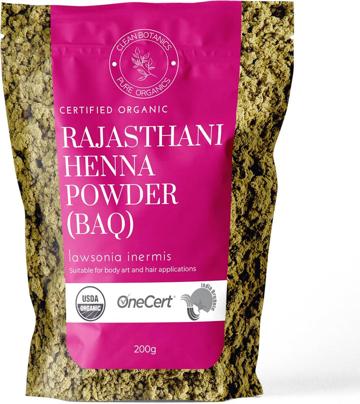200G Organic Certified Rajasthani Henna Powder 100% Pure Mendhi Natural Hair Colour Dye Triple Sifted BAQ