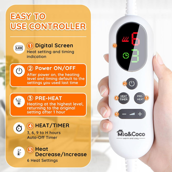 Electric Heating Pad for Back Neck Shoulders Pain Relief, XL 60X100Cm Soft Flannel Wrap, Waist Strap, Fast Heat Hot Therapy 6 Heat Settings, Auto-Off Timer, Machine Washable, UK Plug, Grey