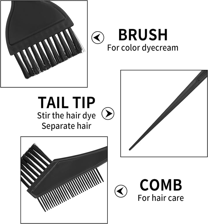 3 Pcs Hair Coloring Brushes, Hair Dye Brushes Tool Set, Double-Sided Hair Dying Combs Brushes Set for DIY Hair Coloring Dyeing Salon Brushes - Black