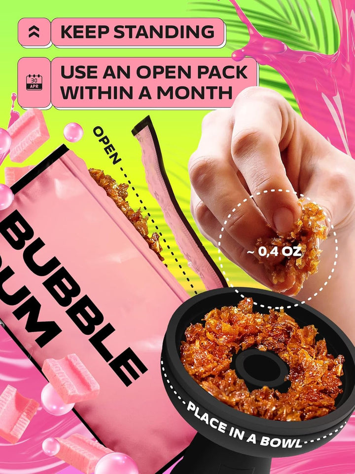 Shisha Flavour Nicotine Free Bubble Gum Shisha - 3.5 Ounce - 100 Gram Candy Gummy Flavor - Herbal Hookah Tobacco & Nicotine Free Hookah Shisha