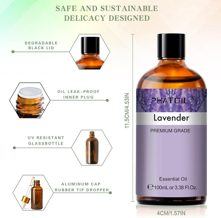 Lavender Essential Oil 100Ml, 100% Natural & Pure Premium Graded Lavender Essential Oils for Diffusers, Humidifiers, Aromatherapy, Skin Hair Care and Candle Soap Making