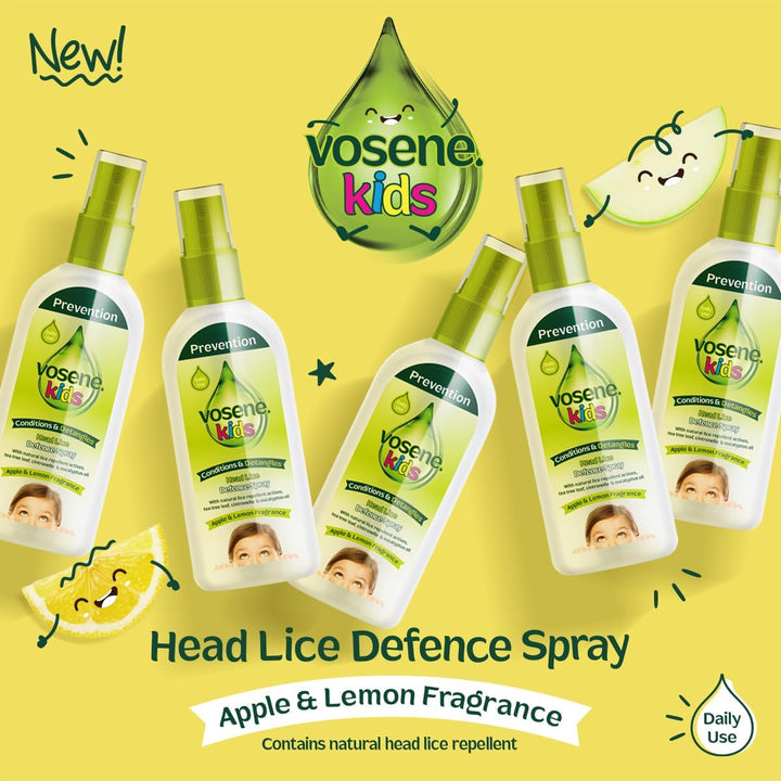 Kids Apple & Lemon Head Lice Defence Spray 150Ml, Conditioning and Detangling Natural Head Lice Repellent with Tea Tree Leaf, Citronella and Eucalyptus Oil, Helps to Keep Headlice at Bay.