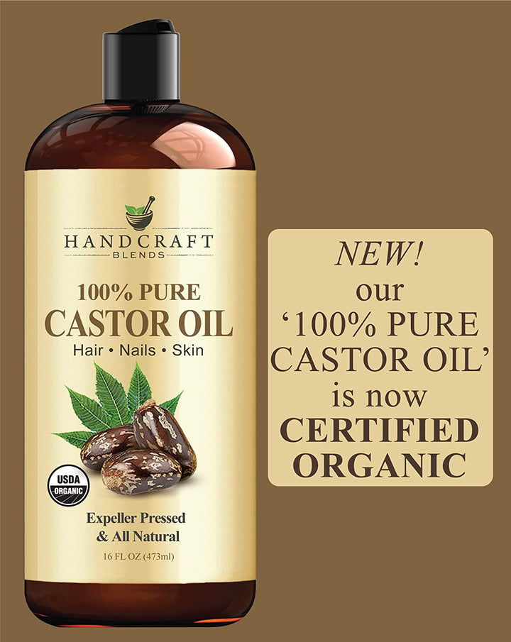 Organic Castor Oil - 473 Ml - 100% Pure and Natural - Premium Grade Carrier Oil for Hair Growth, Eyelashes and Eyebrows - Hair and Body - Expeller-Pressed & Hexane-Free