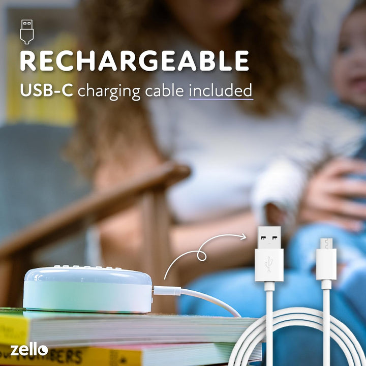 Zello Portable White Noise Machine Baby Sleep Aid 20 Soothing Sounds Warm Night Light 20Hr Battery USB Rechargeable Memory Function Portable Sound Machine Travel Pram Pushchair Cot Nursery Camping