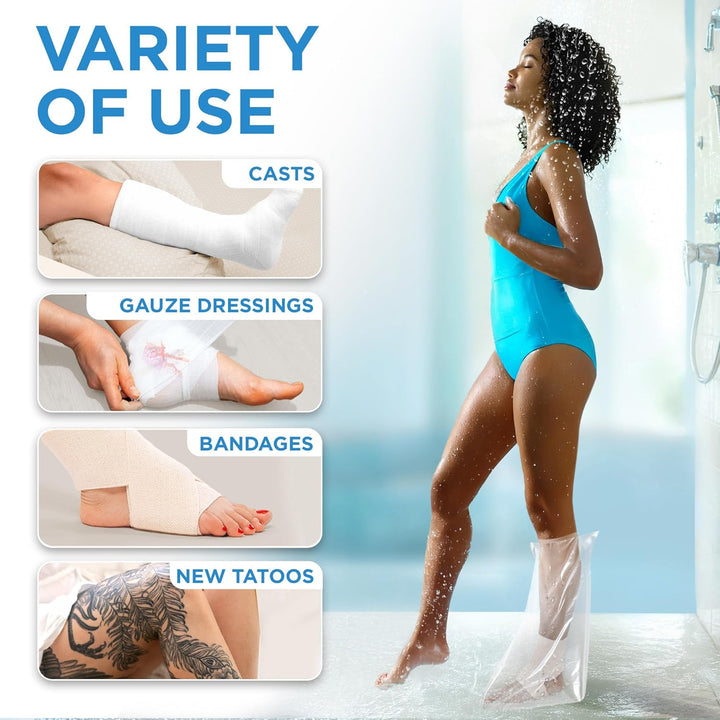 Waterproof Leg Cover for Shower - 2Pk - Tight Seal - Reusable Adult Half Leg Cast Protectors - - Easy to Use for Plaster on Knee, Ankle, and Foot