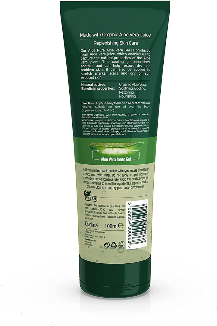 , Organic Aloe Vera Gel, Natural, Vegan, Cruelty Free, Paraben & SLS Free, Cooling, Soothing, 100Ml